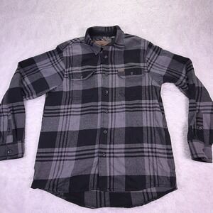 Orvis‎ Heavyweight Flannel Shirt Black & Gray Plaid Men's Medium Pockets